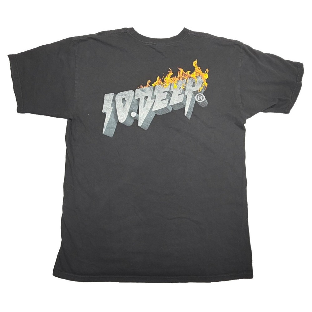 10.Deep Flaming Logo Graphic T Shirt Black Made USA Men's Large Streetwear